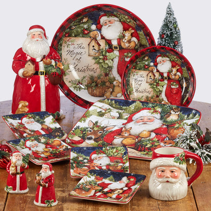 Magic of Christmas 72oz Santa Hand-Painted Cookie Jar – Whimsical Holiday Ceramic Treat Keeper with Woodland Friends, Bright Festive Colors, Hand Wash Only, Collectible Christmas Kitchen Décor