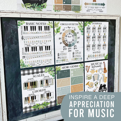 Hadley Designs Music Classroom Decor –9 Music Classroom Posters Elementary, Choir & Solfege Posters, Solfege Hand Signs & Musical Instruments Bulletin Board Decorations, Farmhouse Teacher Must Haves