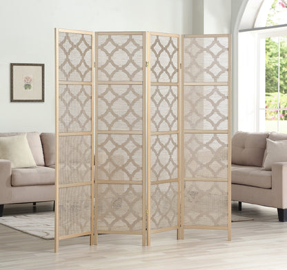 Roundhill Furniture Quarterfoil Infused Diamond Design 4-Panel Room Divider, Gold