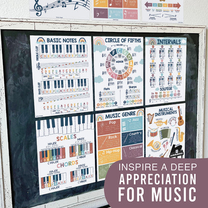 Hadley Designs 9 Music Classroom Posters – Boho Music Classroom Decor, Choir & Solfege Prints, Bulletin Board Decorations, Educational Supplies for Teachers