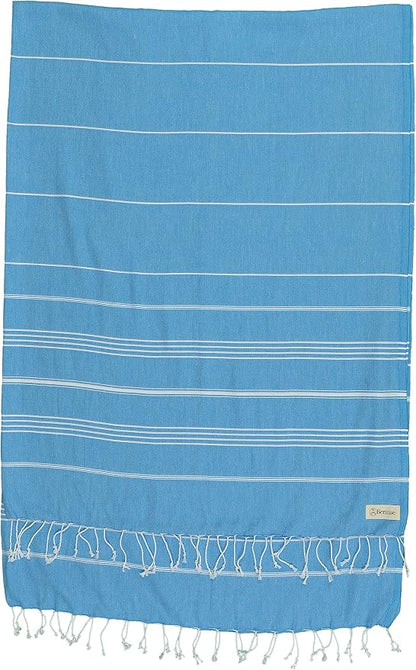 Bersuse Towels Anatolia XL Beach Blanket Throw Blanket Turkish Towel 100% Cotton Extra-Large Quick-Dry Lightweight Premium Peshtemal Towel - 61x82 Inches, Ocean Blue