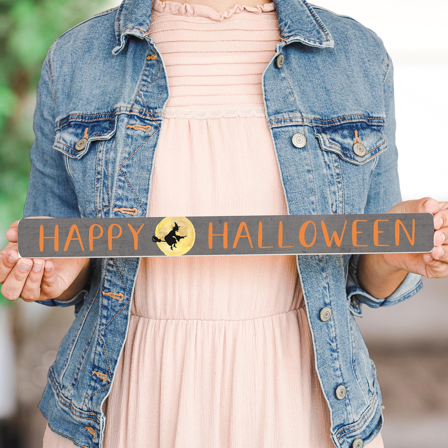 Simply Said, INC Talking Sticks Halloween Sign - Happy Halloween - Flying Witch Halloween Decor - 16 x 1.5 inch Wood Sign - Made in USA - TLK1662