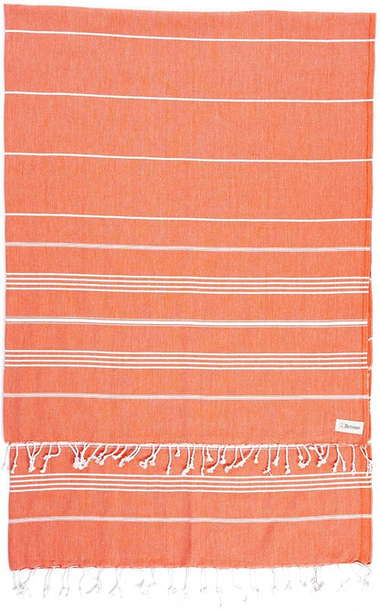 Bersuse Towels Anatolia XL Beach Blanket Throw Blanket Turkish Towel 100% Cotton Extra-Large Quick-Dry Lightweight Premium Peshtemal Towel - 61x82 Inches, Dark Orange (Set of 6)