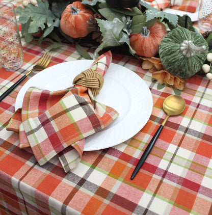 COTTON CRAFT Harvest Plaid Cloth Napkin - Set of 12 Pure Cotton Dinner Napkins - Everyday Fall Halloween Thanksgiving Holiday Party Table Napkin Gift - Reusable Napkin - 17x17 - Rust Orange Multi