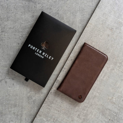 Porter Riley - Leather Case for Samsung Galaxy S21. Premium Genuine Leather Stand Case/Wallet/Cover (Chocolate Brown)