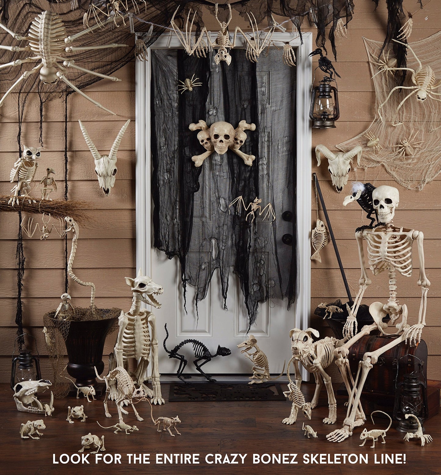 Crazy Bonez Skeleton Spider Halloween Decoration, 20.5 x 12 Inch Bendable Legs, Durable All-Weather Plastic Spooky Prop for Indoor or Outdoor Displays