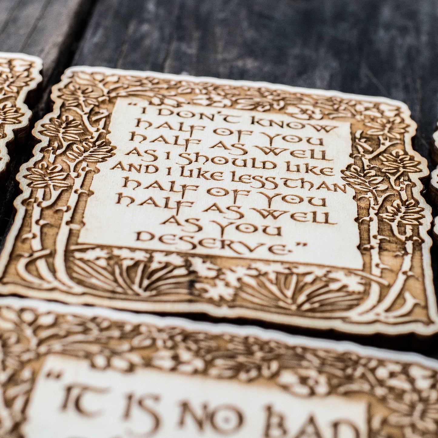 Coasters - Fantasy Quotes Coaster Set of 6 Raw Wood