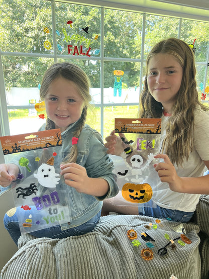Halloween Gel Cling Stickers for Windows and Mirrors - 6 Sheets of Reusable Spooky Designs: Dracula, Ghosts, Skeletons, Witches, Jack-o-lanterns and More!