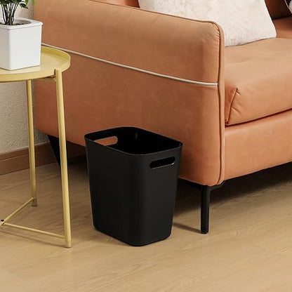 UUJOLY Plastic Trash Can Wastebasket, Garbage Container Basket for Bathrooms, Kitchens, Offices, Kids Rooms, Black, 3.5 Gallon, 2 Pack