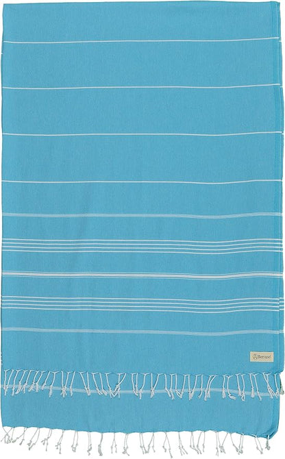 Bersuse Towels Anatolia XL Beach Blanket Throw Blanket Turkish Towel 100% Cotton Extra-Large Quick-Dry Lightweight Premium Peshtemal Towel - 61x82 Inches, Turquoise