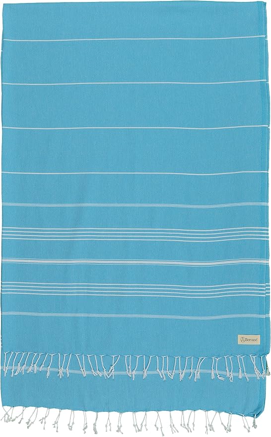 Bersuse Towels Anatolia XL Beach Blanket Throw Blanket Turkish Towel 100% Cotton Extra-Large Quick-Dry Lightweight Premium Peshtemal Towel - 61x82 Inches, Turquoise (Set of 6)