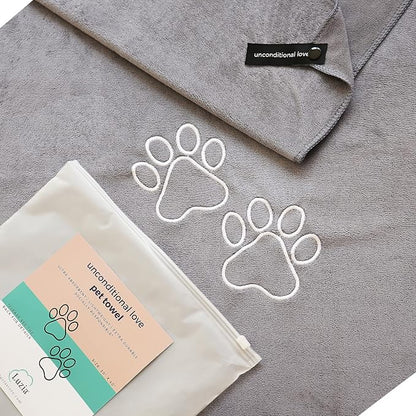 Unconditional Love | Premium Pet Drying Towel | Ultra Absorbent and Soft Microfiber Towel for Dogs and Cats (Grey) XL