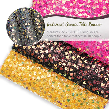 Black Sequin Table Runner 25"x120" Iridescent Table Runner Sparkly Fabric for Black Wedding Bachelorette Holiday Celebration Halloween Party Decorations