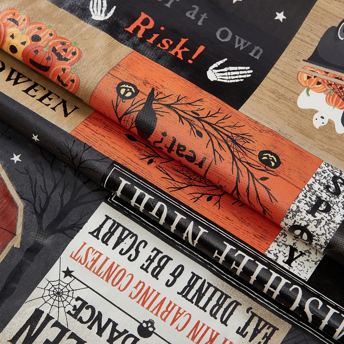 Newbridge Halloween Rustic Spooky Farm 60 x 84 Inch Oval Vinyl Tablecloth with Flannel Backing, Vintage Halloween Truck and Pumpkin Design, Easy Care Wipe Clean Table Cover