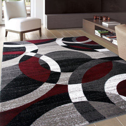 Rugshop Red Modern Geometric Indoor Area Rug, Overlapping Circle Pattern, Fade Resistant, Non-Shedding, for Living Room, Bedroom and Home Office, 5'3" x 7'3"