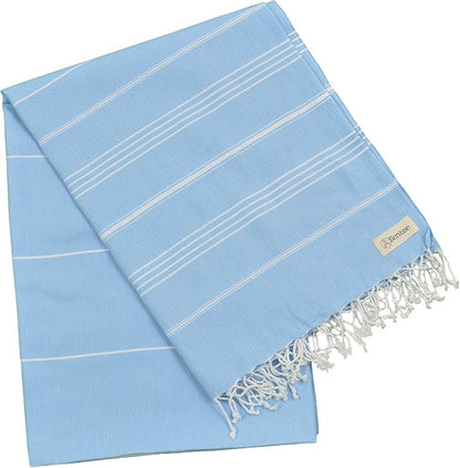 Bersuse Towels Anatolia XL Beach Blanket Throw Blanket Turkish Towel 100% Cotton Extra-Large Quick-Dry Lightweight Premium Peshtemal Towel - 61x82 Inches, Blue (Set of 6)