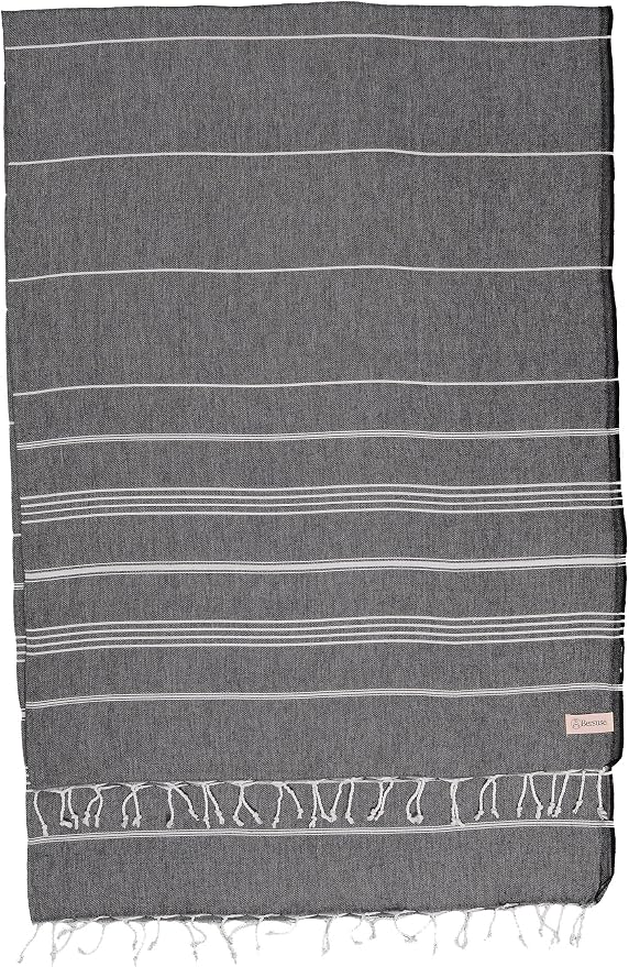 Bersuse Towels Anatolia XL Beach Blanket Throw Blanket Turkish Towel 100% Cotton Extra-Large Quick-Dry Lightweight Premium Peshtemal Towel - 61x82 Inches, Black (Set of 6)
