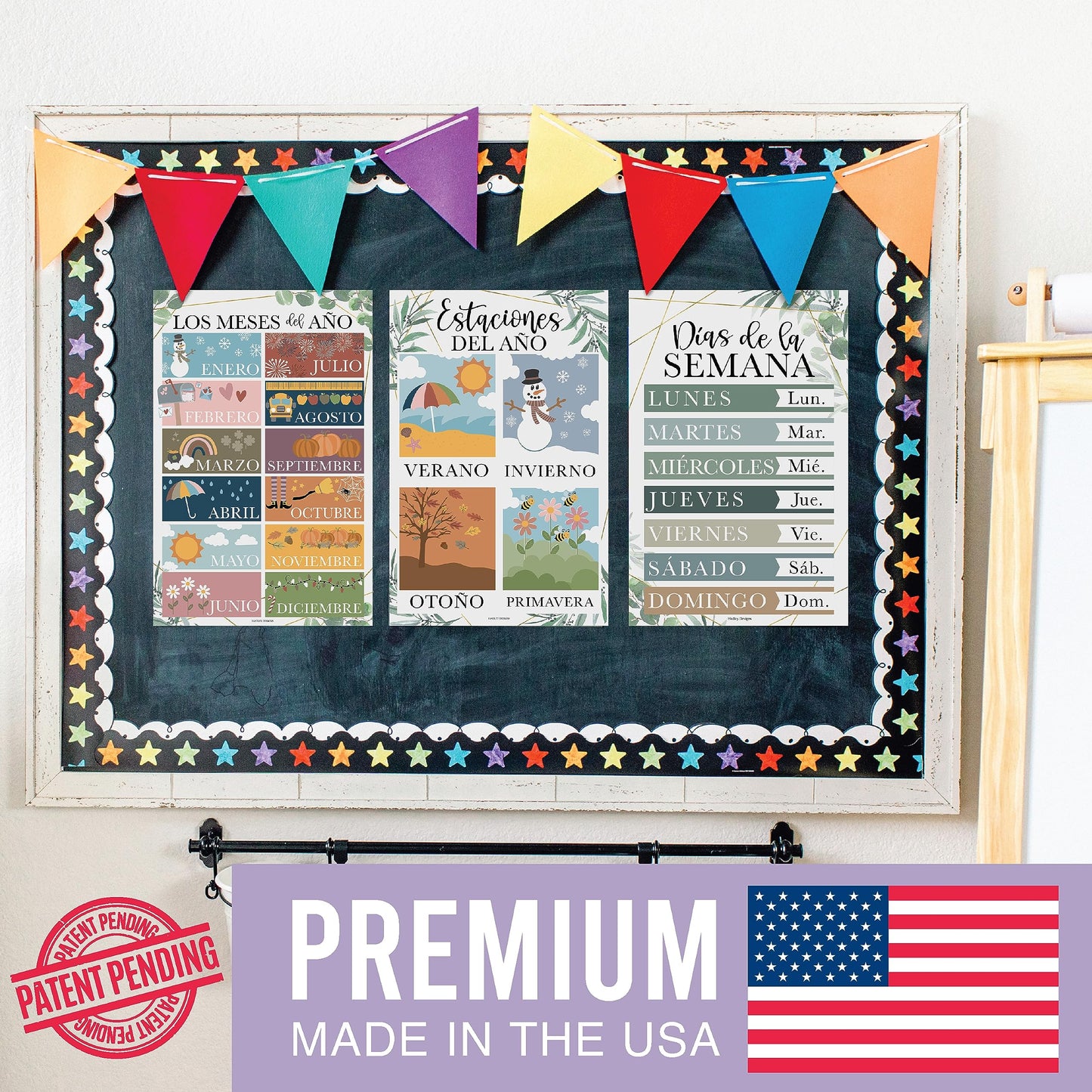 Hadley Designs Spanish Posters for Classroom - 12 Bilingual Educational Posters for Spanish Classroom Decorations Must Haves, Calendario y Alfabeto en Español Para la Pared, Greenery Teacher Supplies