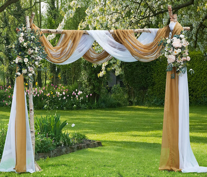 LinenZone Gold Window Scarf Valance in 288 Inch Size. Use Window Scarves as Canopy Bed or Backdrop Curtains, Curtain Scarf, or Sheer Fabric for Draping. (Amazing 55 x 288, Gold)