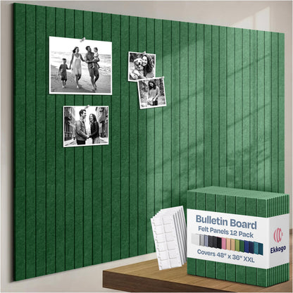 X-Large Cork Board Alternative 12-Pack Felt Bulletin Board Thick and Decorative Pin Board for Home Office Walls 47.24 x 35.43 Inches with 72 Adhesive Tabs - [Dark Green]