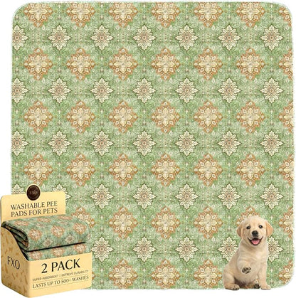 Washable Pee Pads for Dogs,Great Urine Absorbent Reusable Puppy Training Pads,Waterproof,Leak-Proof & Non-Slip Potty Pads for Whelping,Crate,Playpen,Bed.(Green Floral Flat,54"x54")