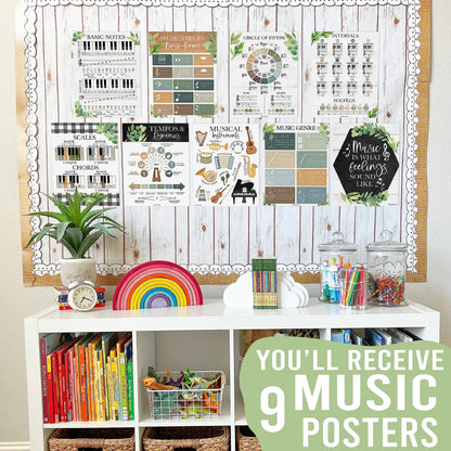 Hadley Designs Music Classroom Decor –9 Music Classroom Posters Elementary, Choir & Solfege Posters, Solfege Hand Signs & Musical Instruments Bulletin Board Decorations, Farmhouse Teacher Must Haves