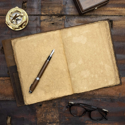 Refillable Vintage Leather Journal - Book of Shadows Journal, Vintage Journal, Writing Journal, Handmade Antique Deckle Edge Paper, Vintage Leather Journal (8.3" x 5.8" - A5, Vintage Brown)