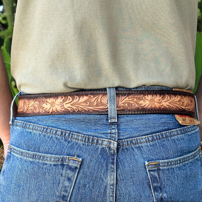 DANIEL'S ARTPLANET Western Belt for Men Full Grain One Piece Leather Belt Tooled Handmade with Buckle Engraved 1.5” Wide (34)