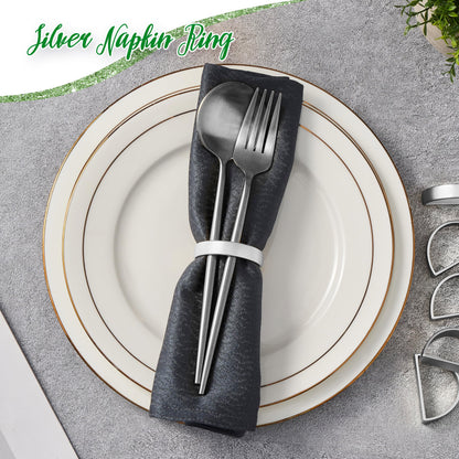 APTWOW Silver Napkin Rings Set of 12, Semicircle Metal Silver Napkin Holder Buckles, Fall Thanksgiving Christmas Napkin Rings for Dinner Table Decor, Wedding, Banquet, Party