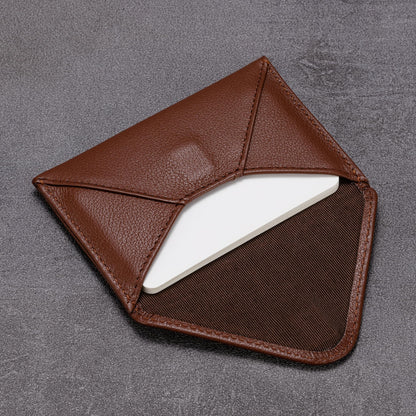 HISCOW Envelope Business Card Case with Magnet Closure - Italian Calfskin, Coffee