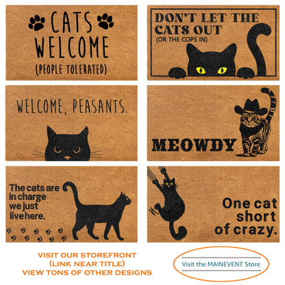 Welcome Peasants Cat Doormat 30x17 Inch, Funny Black Cat Door Mat for Covered Area, Funny Welcome Mat Gift w/ Non-slip PVC Backing