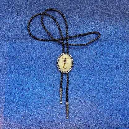 JPJZY BRBAM Minimalist Style Natural Stone Bolo Tie Oval Gemstone Pendant with Striped Border Leather Necktie for Men and Women Scorpion Luminous