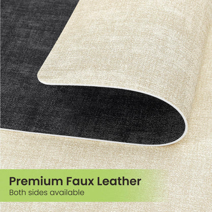 Fyvva Placemats Set of 6, Faux Leather Heat Resistant Wipeable Placemats, Dual Sided Waterproof Washable Table Mats with Coaster, Suitable for Kitchen, Dining, Table Decor (6, Black Beige)