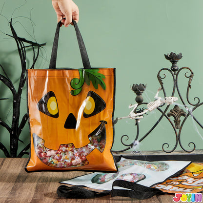 JOYIN 3 PCS Halloween Large Tote See-through Bags, 22.5” x 13.4” Halloween Goodie Candy Bags for Kids Trick or Treating, Grocery Shopping Gifts Tote with Handles, Classroom Party Favor Supplies