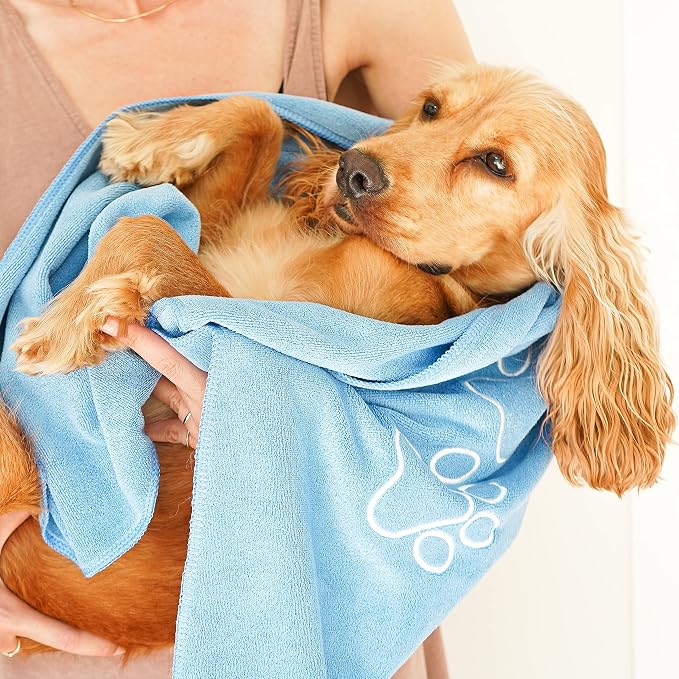Unconditional Love | Premium Pet Drying Towel | Ultra Absorbent and Soft Microfiber Towel for Dogs and Cats (Blue) XL
