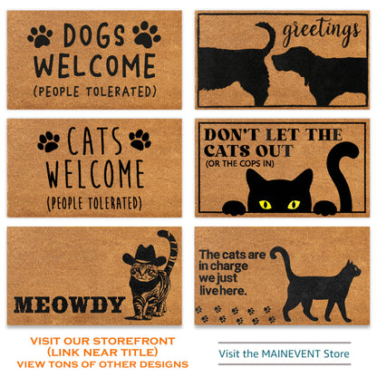 MAINEVENT Meowdy Doormat 30x17 Inch, Cat Front Door Mat for Covered Outdoor Area, Black Cat Welcome Mats for Front Door Gift, Coir Outdoor Doormat
