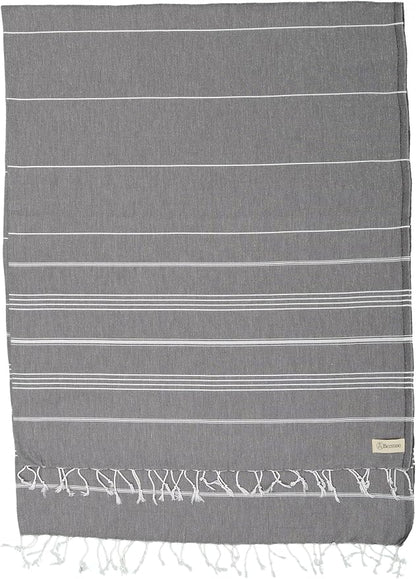 Bersuse Towels Anatolia XL Beach Blanket Throw Blanket Turkish Towel 100% Cotton Extra-Large Quick-Dry Lightweight Premium Peshtemal Towel - 61x82 Inches, Anthracite (Set of 3)