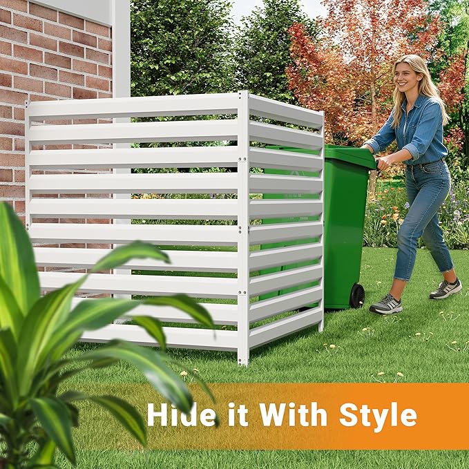 CJF Outdoor Privacy Screens, 42" H x 38" W Metal Air Conditioner Fence Panels, Pool Equipment Enclosure, Trash Can Screens Fence Kit for Outside Backyard Patio(Withe/2-Panel)