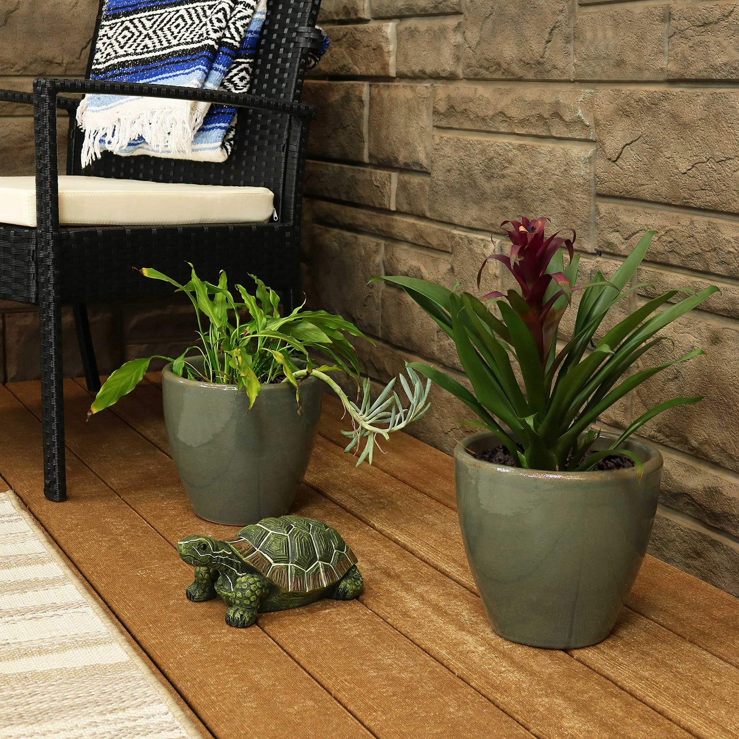 Sunnydaze Resort Round Ceramic Planter - Set of 2 Indoor or Outdoor Plant Pots with Drainage Hole - 8" - Gray Glaze
