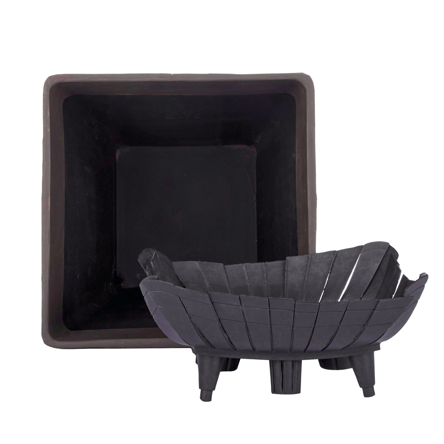 Alpine Corporation Indoor Outdoor Textured Stone Look Squared Planters, Medium, Large - Set of 2