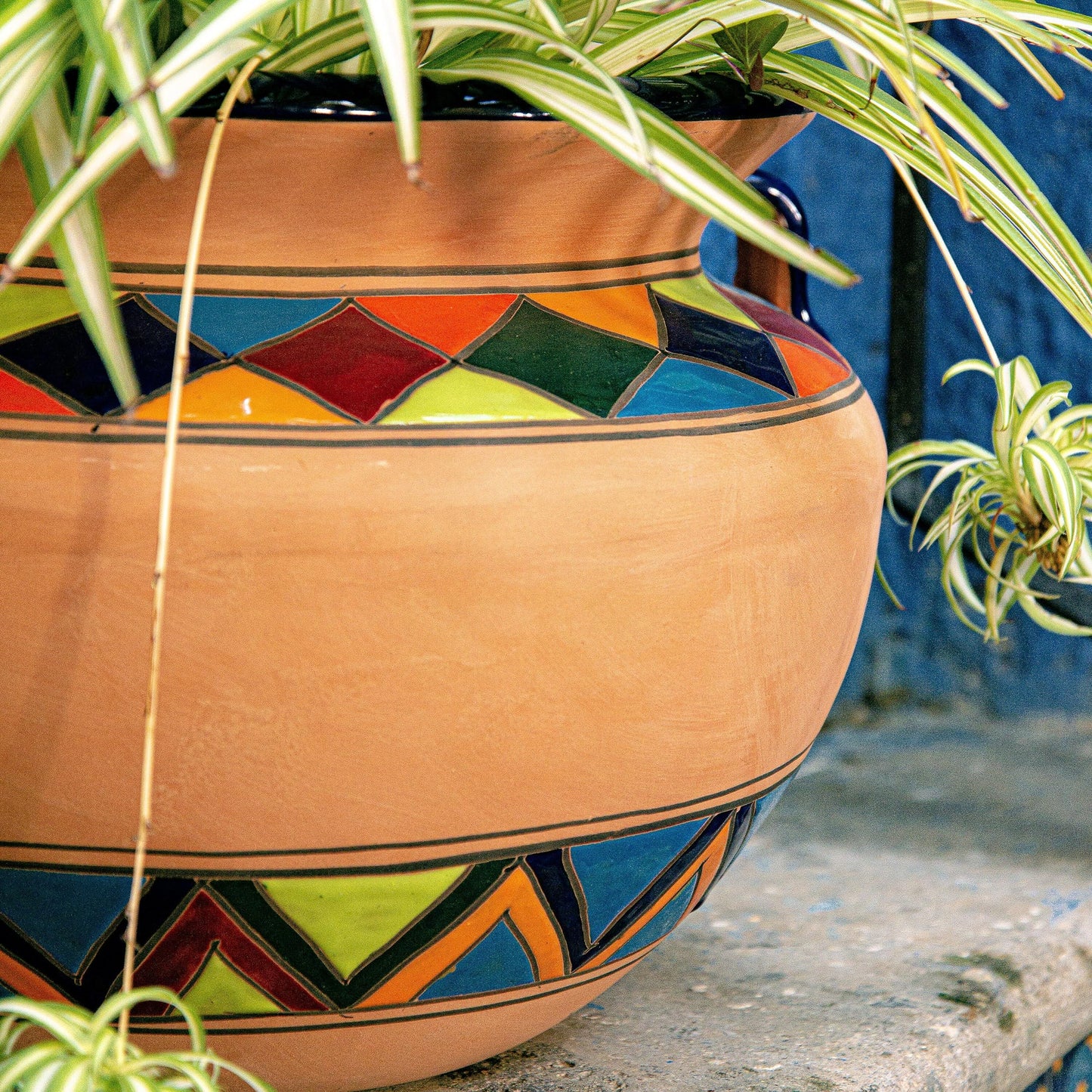 Evergreen Garden Talavera Mexican Pottery Ceramic Chata | Flower Pot Plant Succulent | Indoor Outdoor (14 in. Multicolor Striped)