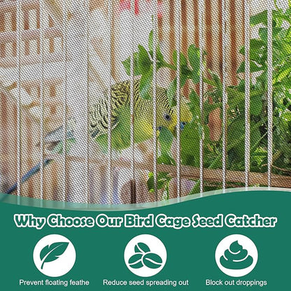 Catcan 2 Pack Bird Cage Seed Catcher Guard, Bird Cage Cover,Heavy Duty Adjustable Nylon Mesh Netting Seed Catche for Parrot Parakeet Macaw African(L-94.4’’*14.9’’)