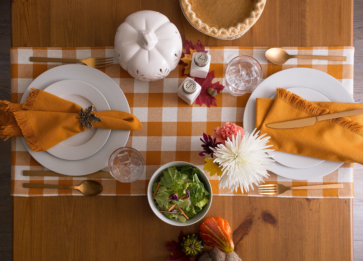 DII Heavyweight Fringed Check Tabletop Collection, Table Runner, 14x108, Pumpkin Spice