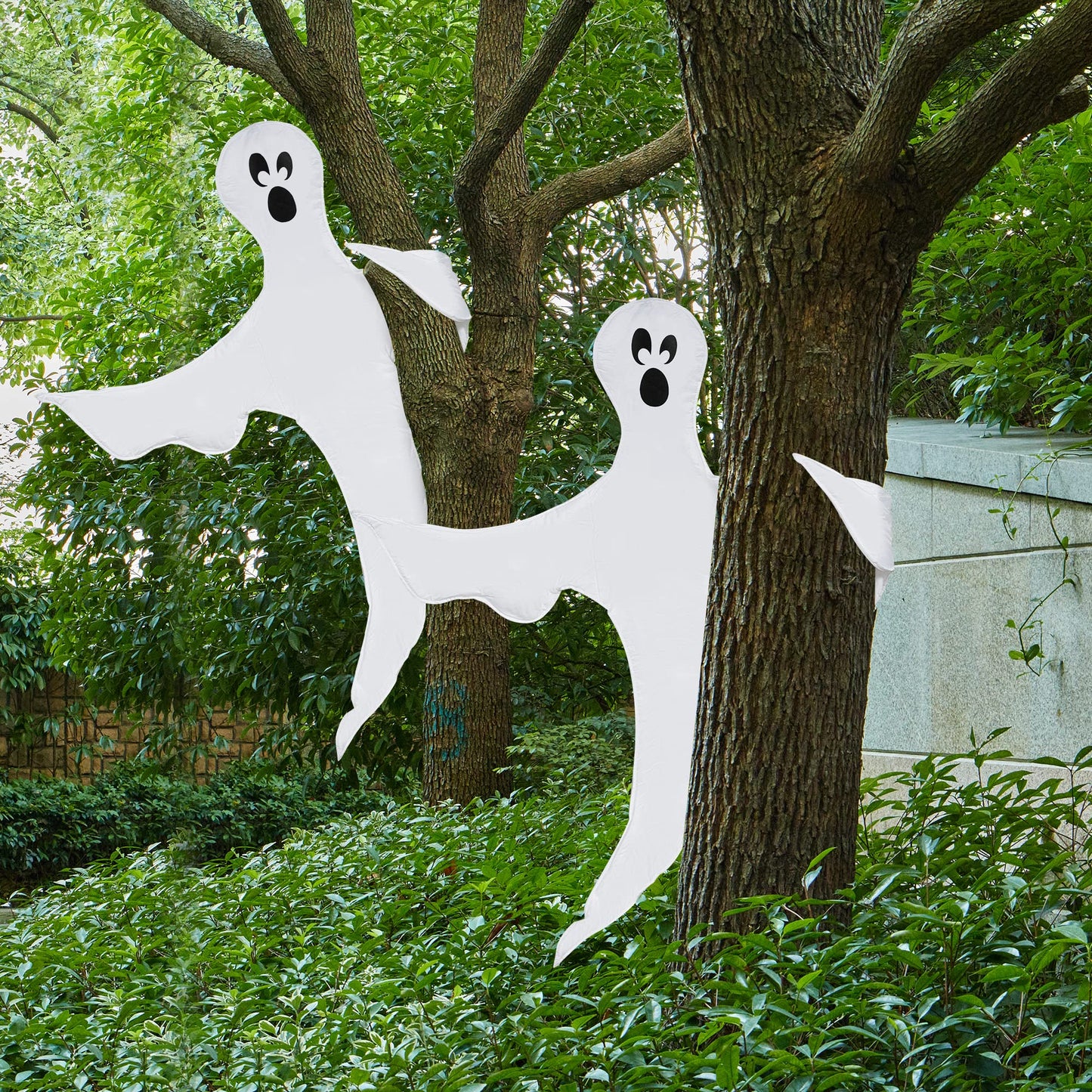 JOYIN Halloween 2 Pcs Tree Wrap Ghost Decoration Outdoor, 53” Cute Face Flying Ghost for Halloween Outdoor, Lawn, Yard, Tree, Party Supplies, Haunted House Wrap Decorations