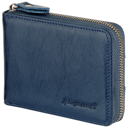 Admetus Men's Zipper Wallet Leather Bifold Wallets Slim RFID Blocking Zip Around Credit Card Holder Compact Small Wallet 2Navy Blue