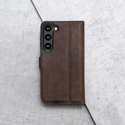 Porter Riley - Leather Case for Samsung Galaxy S24. Premium Genuine Leather Stand Case/Wallet/Cover (Chocolate Brown)