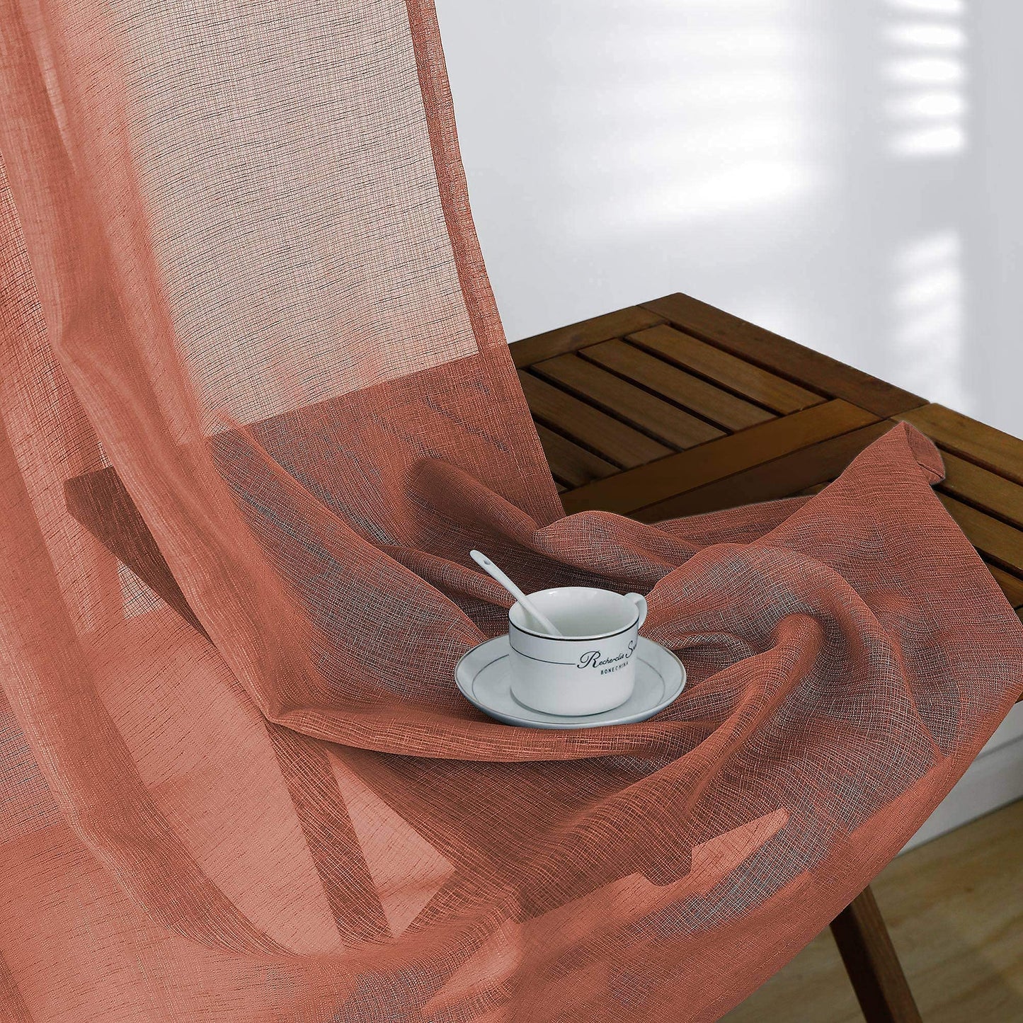 Terracotta Curtains Extra Long for Living Room 2 Panels Rod Pocket Home Fashion Airy Elegant Sheer Window Drapes for Patio Sliding Door French Dining Doorway Wedding Backdrop Home Decor 52 x 108 Inch