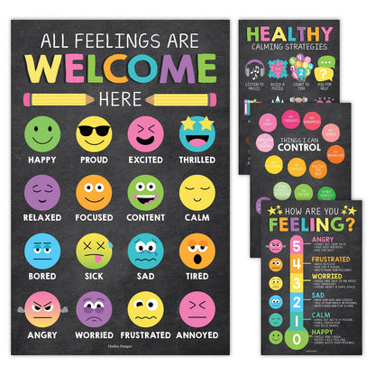 Hadley Designs Feelings Chart for Classroom Must Haves - Emotions Chart for Toddler Calm Down Corner Supplies, Feelings Wheel, Mental Health & Social Emotional Learning Posters, Chalk Classroom Decor
