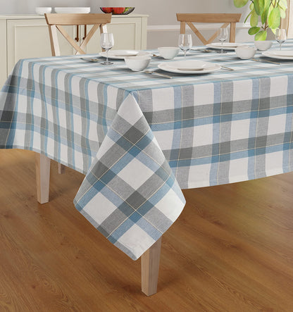 Casa De Lan Rectangle Table Cloth - Table Cover - Cotton Mitered Stitched - Checks Table Covers for Kitchen Dining, Wedding, Decorations, & Parties - 60x104 in - Blue Tartan