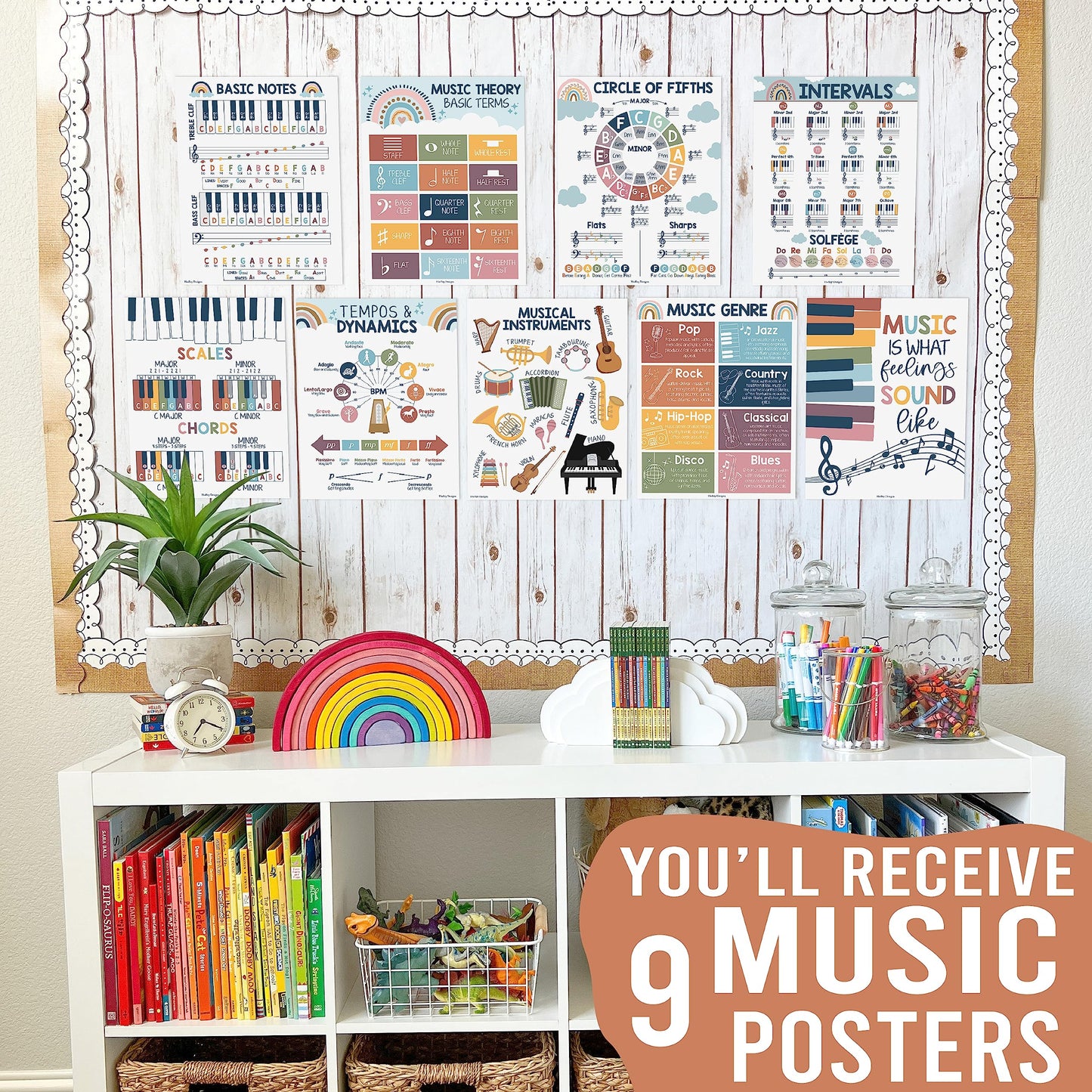 Hadley Designs 9 Music Classroom Posters – Boho Music Classroom Decor, Choir & Solfege Prints, Bulletin Board Decorations, Educational Supplies for Teachers